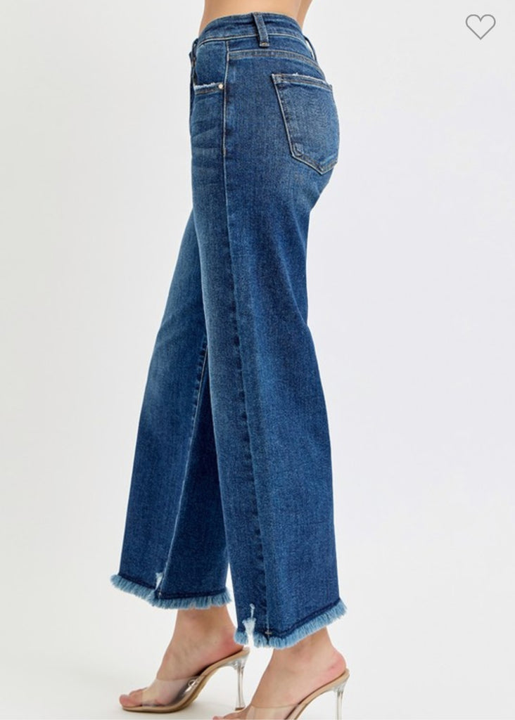 Risen Mid Rise Crop Wide Leg Jeans