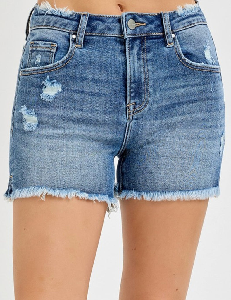 Risen Mid-Rise Distressed Shorts