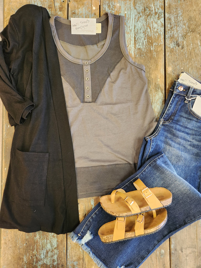 Charcoal Henley Neck Tank