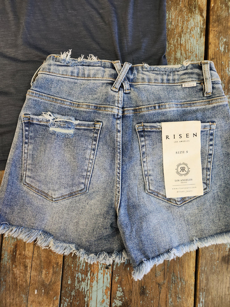 Risen Mid-Rise Distressed Shorts