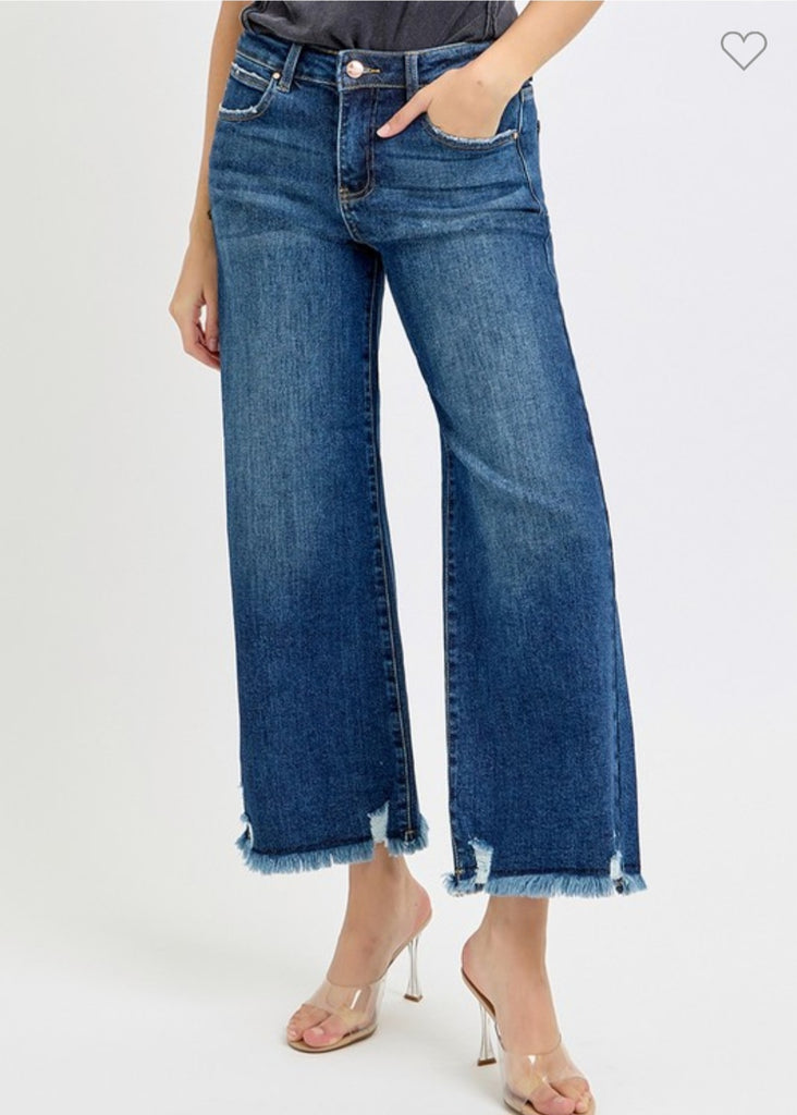 Risen Mid Rise Crop Wide Leg Jeans