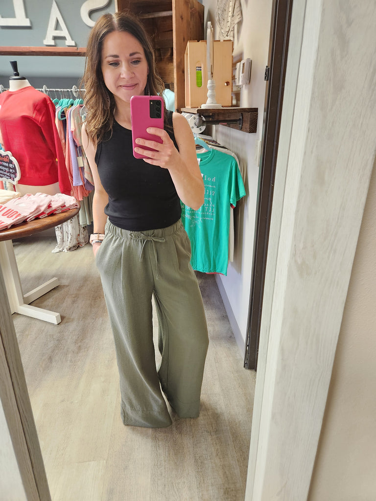 Olive Linen Palazoo Pants