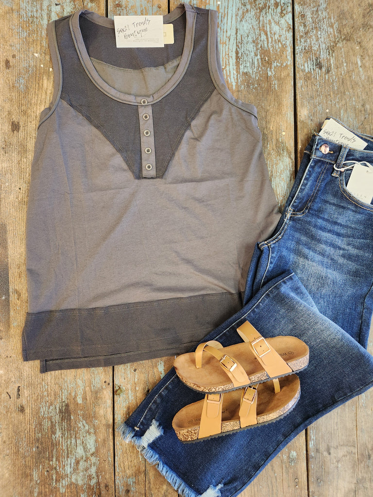 Charcoal Henley Neck Tank